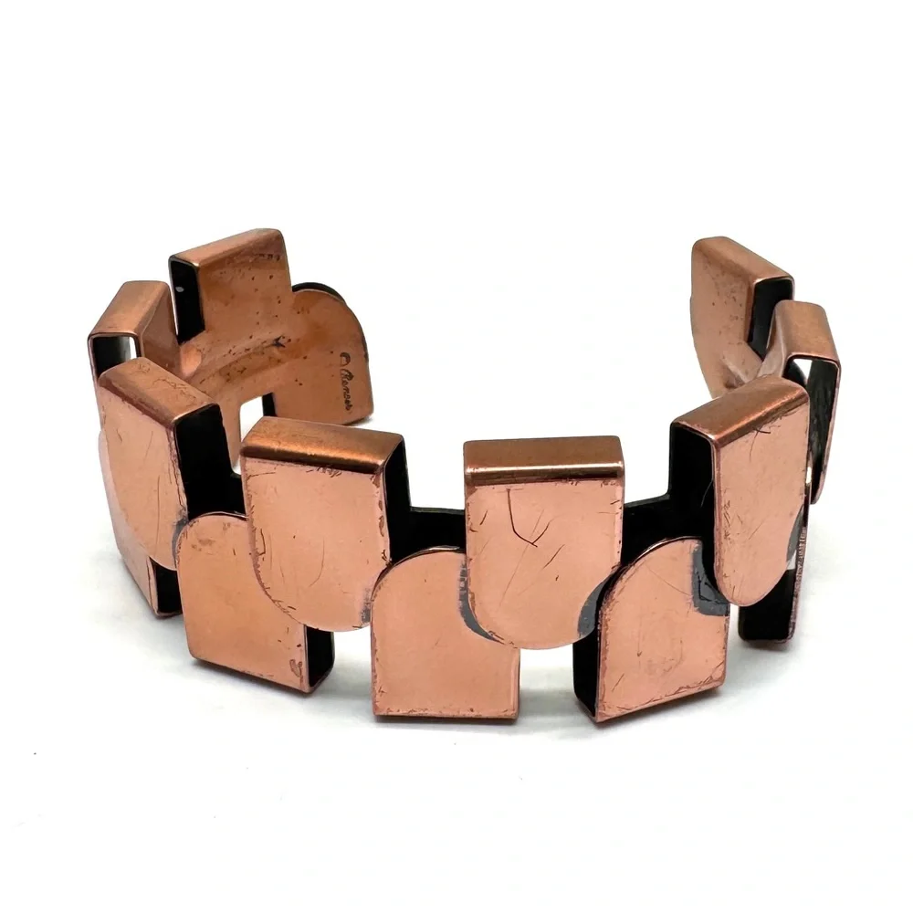 Renoir Vintage Copper Cuff Modernist Geometric Bracelet - Picture 4 of 16